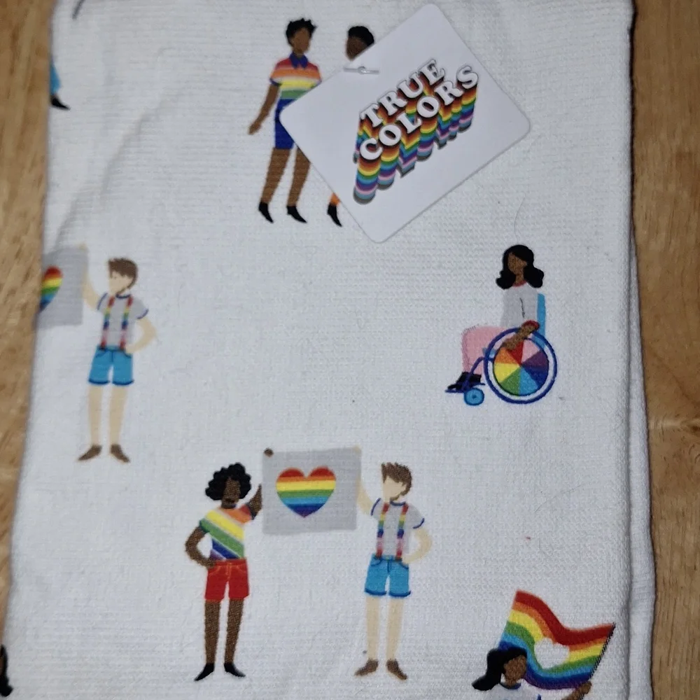 New Pride Human kitchen towel with blue tassel accents